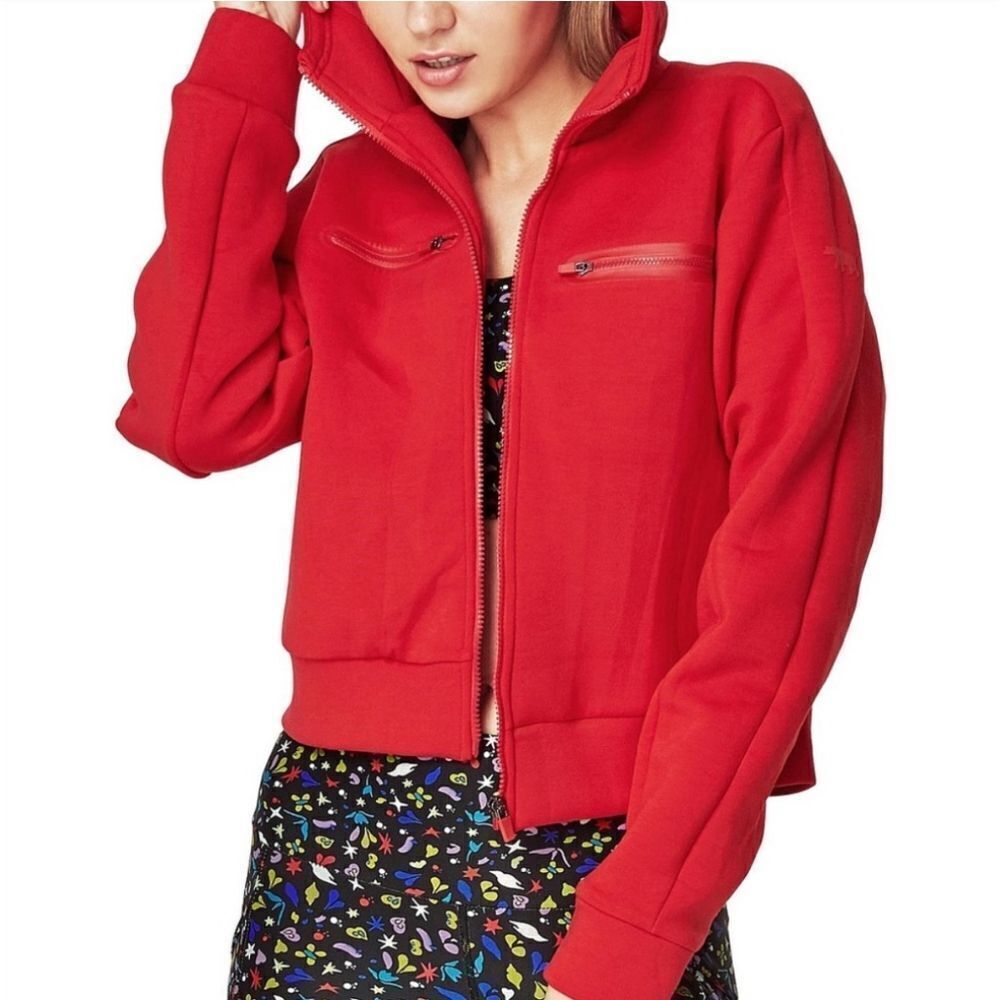 Running Bare Red Playing the Field Crop Bomber Hoodie Jacket Sz 4/6